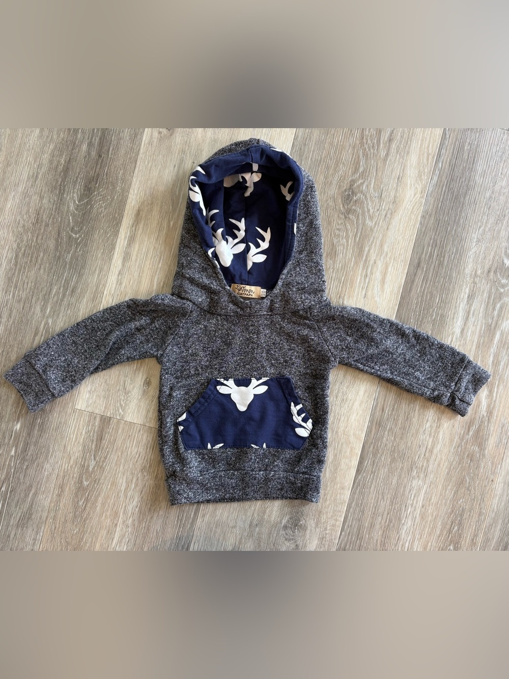 Catpapa Baby Boys Heathered Navy Deer Print Hoodie Size 70